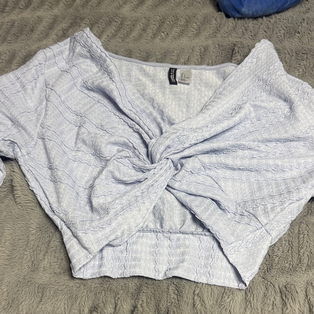 H&M Light Blue Textured Crop Top